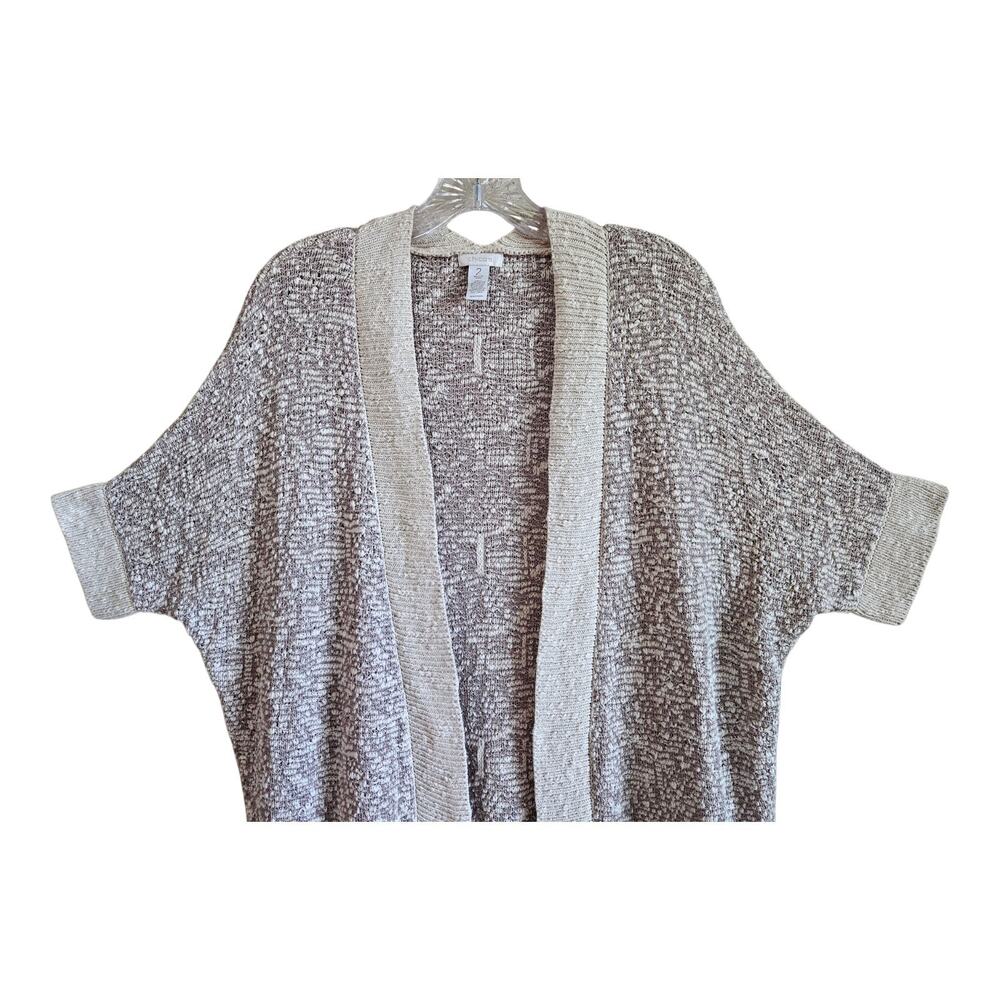 CHICO'S 2 Women's 12 14 Cardigan Sweater Beige Cream Neutral Cotton Dolman 48" - Picture 2 of 6
